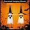 Citrus; 3 Packs 38" Halloween Hanging Ghost Decorations with Witch Hats, Light Up Ghosts with 3 Flash Modes, Warm LED Hanging Halloween Decor for Indoor Outdoor Yard, Patio, Garden & Tree; Category:Outdoor Halloween Decorations; Image:3